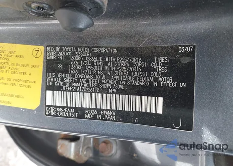 2007 Toyota Highlander V6 z USA, uszkodzony, nr VIN JTEHP21A170226118